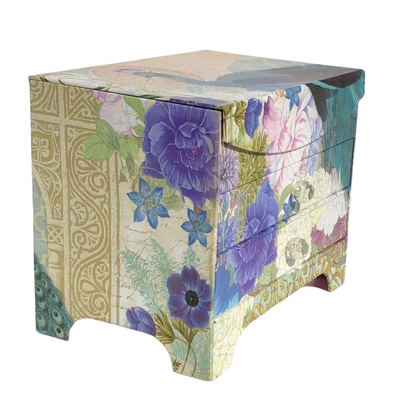 Peacock Jewelry Dresser Organizer Box with Mirror - Picture 4 of 7